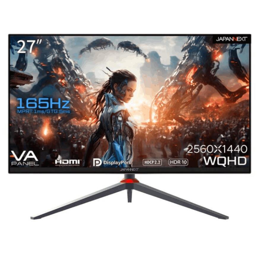 JAPANNEXT｜ジャパンネクスト 27インチ WQHD VA 165Hz 高解像度ゲーミングモニターJN-27V165WQHDR-HSP [VAパネル/リフレシュレート165Hz/144Hz/HDR対応]