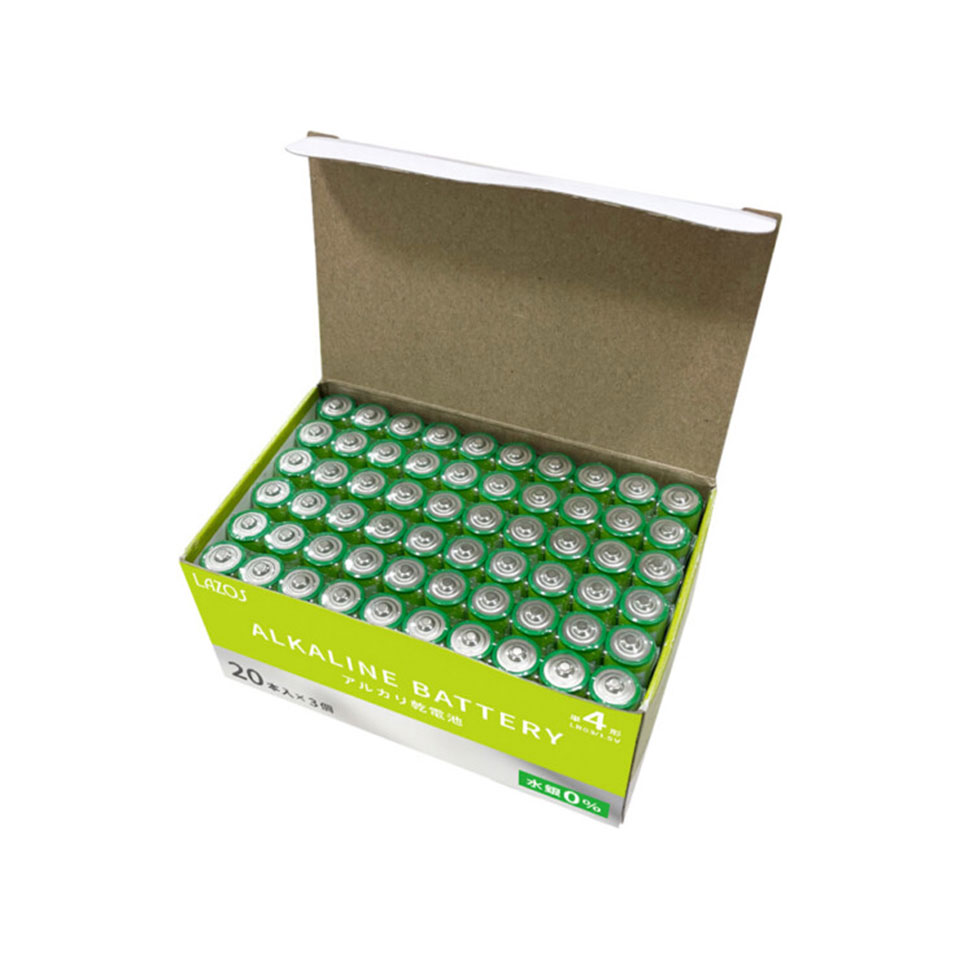 Lazos ラソス 単4 アルカリ 乾電池 600本 (1箱(60本入)×10箱＝600本)(B-LA-T4X20 10箱セット)