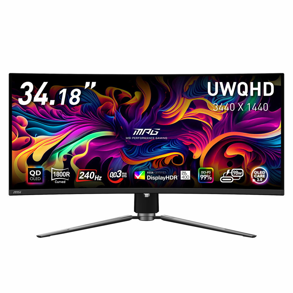 MSI (MPG-341CQPX-QD-OLED) 34.18インチ UWQHD 240Hz 湾曲ゲーミングモニター (湾曲1800R /3440 x 1440..