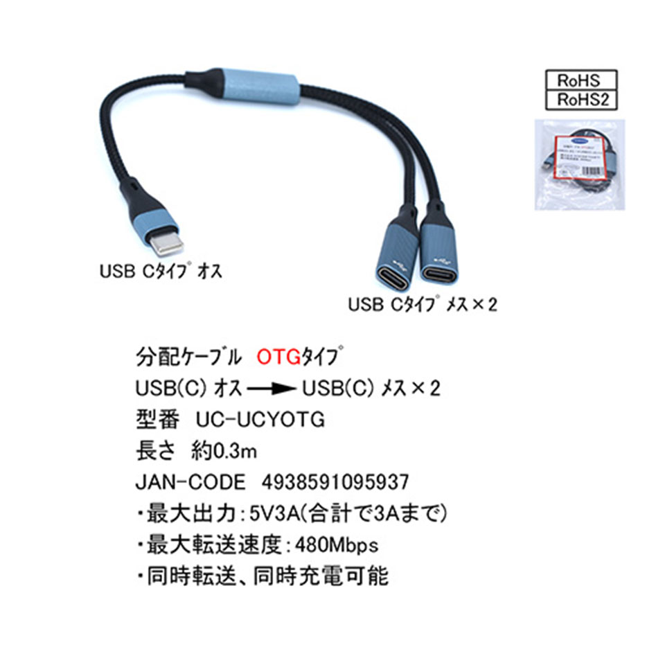 Rakuten - 【新品】COMON (UC-UCYOTG) USB Type-C to C 2分配 OTGケーブル 約30cm