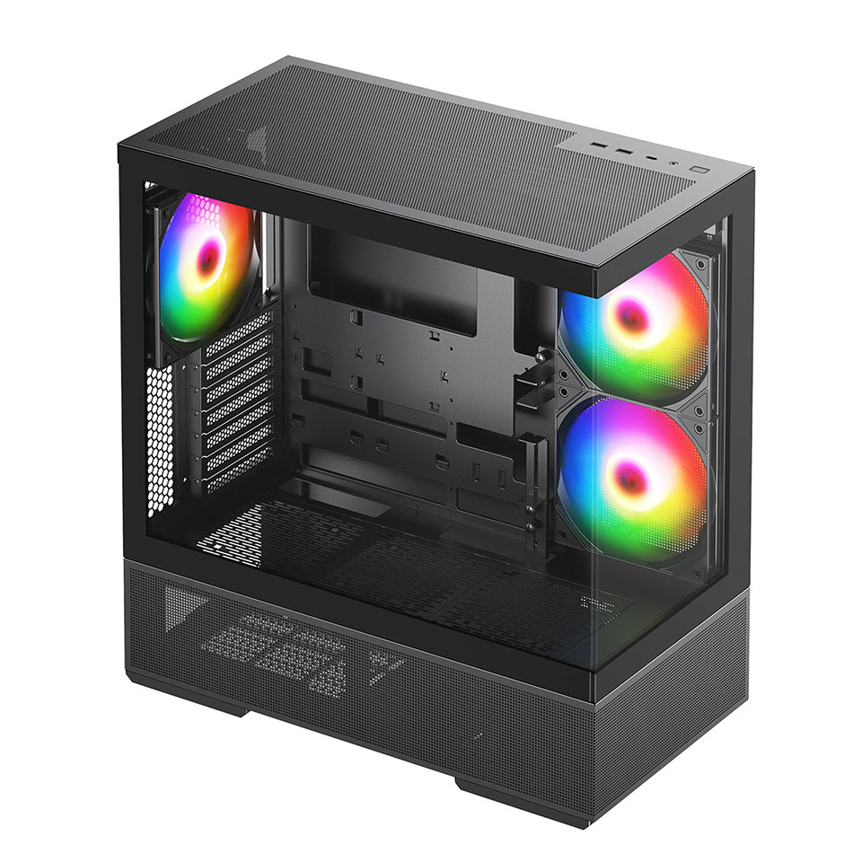 Rakuten - 【新品】CENTURY (CRC-PCASE01BK) RACEN ATX ミドルタワー ピラーレス PCケース ブラック