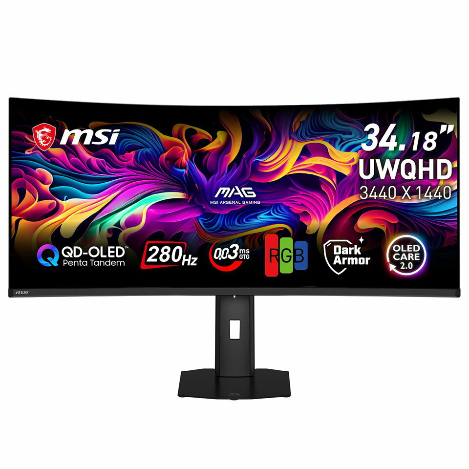 【お取り寄せ】MSI (MAG-341CQP-QD-OLED-X28) 34.18インチ 280Hz UWQHD QD-LED 湾曲モニター [3440 x 1440 (280Hz) /HDMI2.1 /Displayport1.4a /USB Type-C]
