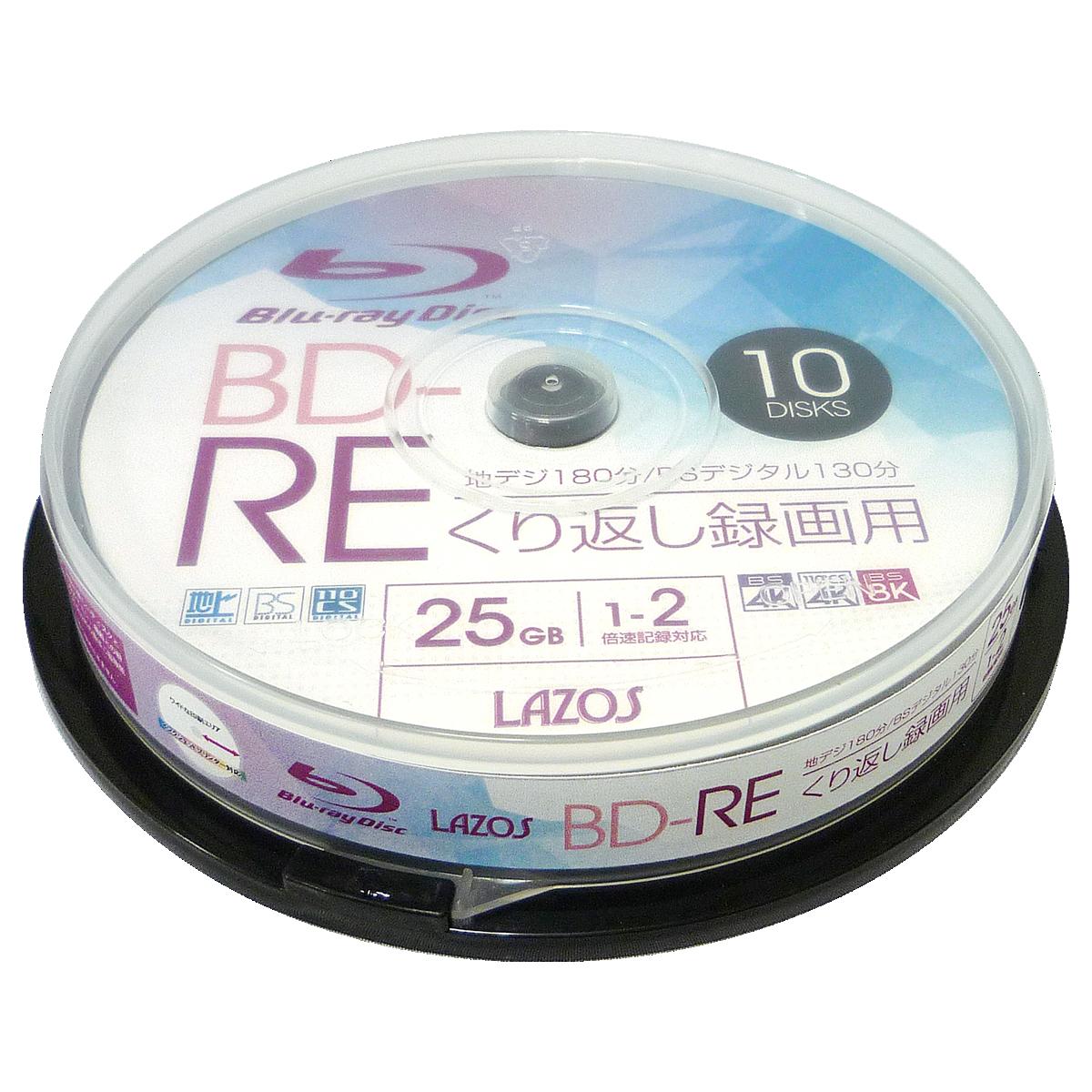 �ڥ֥롼�쥤�ǥ������� Lazos(�饽��) BD-RE �ǡ������ǥ�����ϥ��ӥ����Ͽ���� 25GB 1-2��® �磻�ɥۥ磻�ȥ졼�٥� 10�祹�ԥ�ɥ륱���� (L-BRE10P) ��KSW��