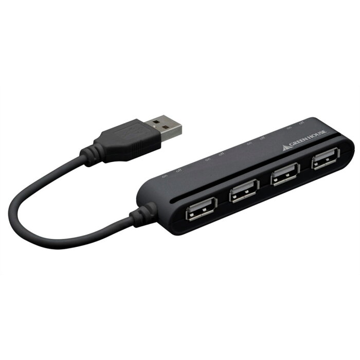 GREEN HOUSE(グリーンハウス) USB2.0ハブ 4ポート 電源スイッチ付き ブラック (GH-UH204SBK) 【RCP】