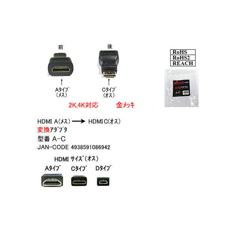 乐天商城 - COMON(カモン) HDMI to miniHDMI 変換アダプタ (A-C)