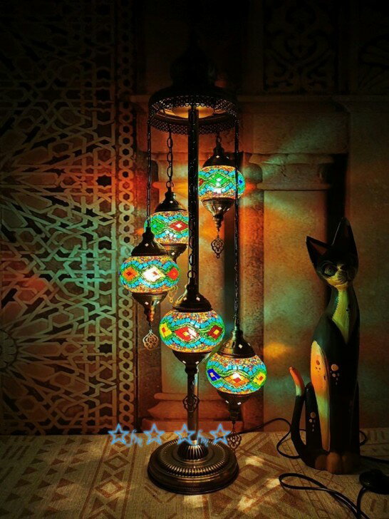 5灯モザイクランプ フロアスタンド ★トルコランプガラス照明アンティーク調フロアライト