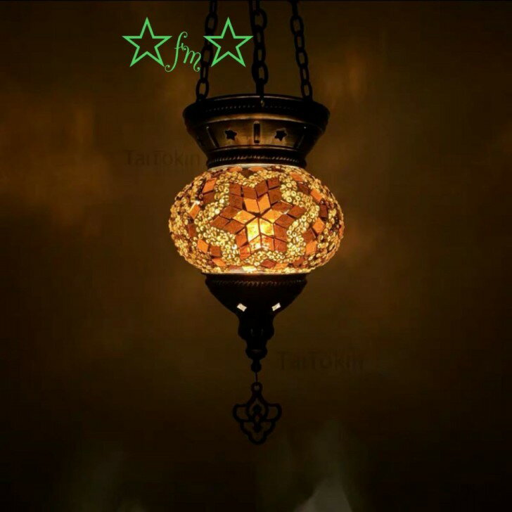 ボヘミア調 トルコ モロッコ風ペンダントライト 手作りモザイクステンドグラス アンティーク調 シャンデリア 天井照明 電源直結タイプ