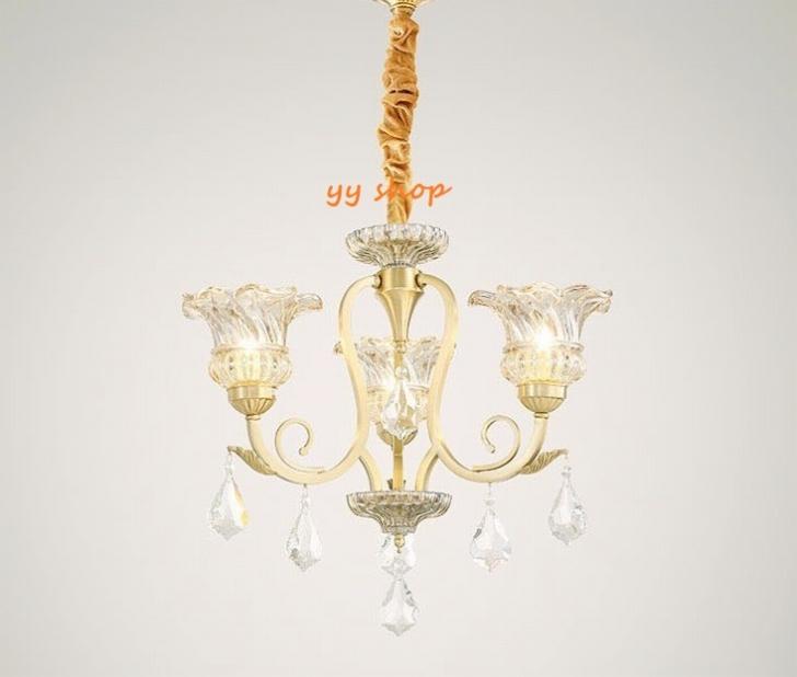 0720L65-3ペンダントライト．洋風照明　シャンデリア　北欧デザイン シーリングライト不可 天井照明.水晶.銅3灯. 電源直結タイプ