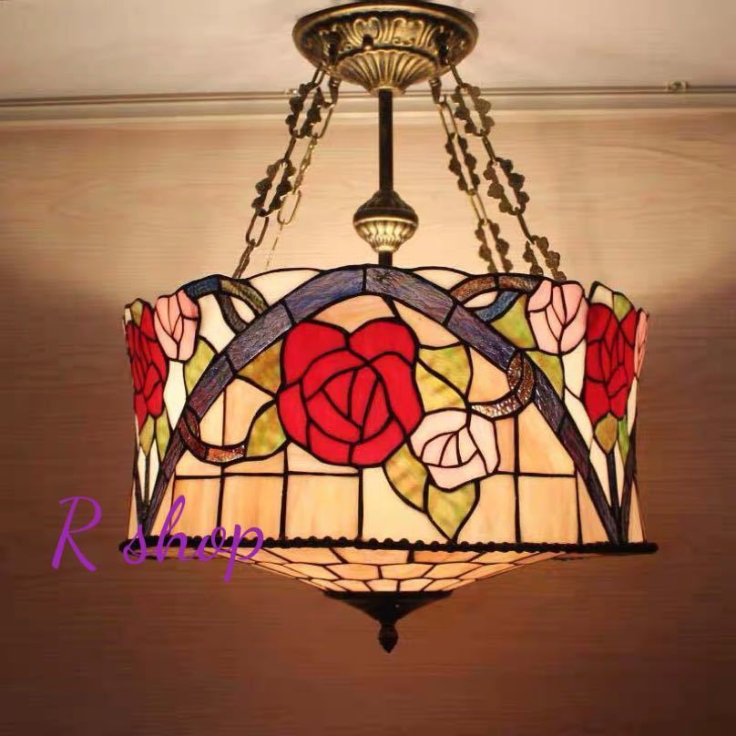 豪華天井照明ステンドグラスランプ ．ペンダントライト ガラス工芸品 ステンドグラス 電源直結タイプ(3)