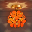 天井照明ステンドグラス ペンダントライト ステンドグラスランプ ガラス工芸品 花柄 電源直結タイプ