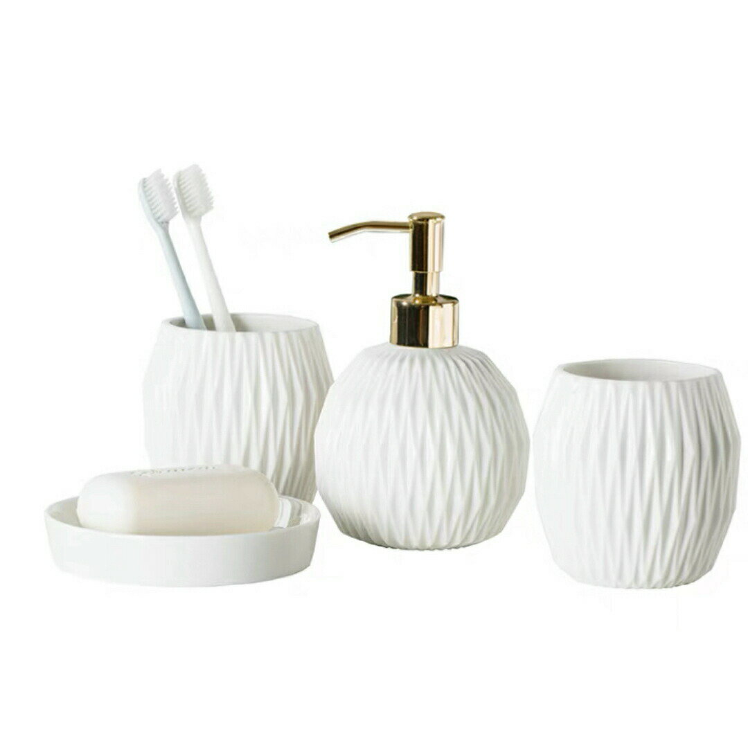 高級感サニタリー 4点セットディスペンサー 歯ブラシスタンド 洗面所用品