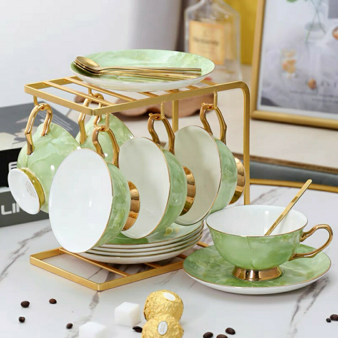 西洋調ティーカップ セット 陶器 高級感 カップ＆ソーサー 6客コーヒーカップ