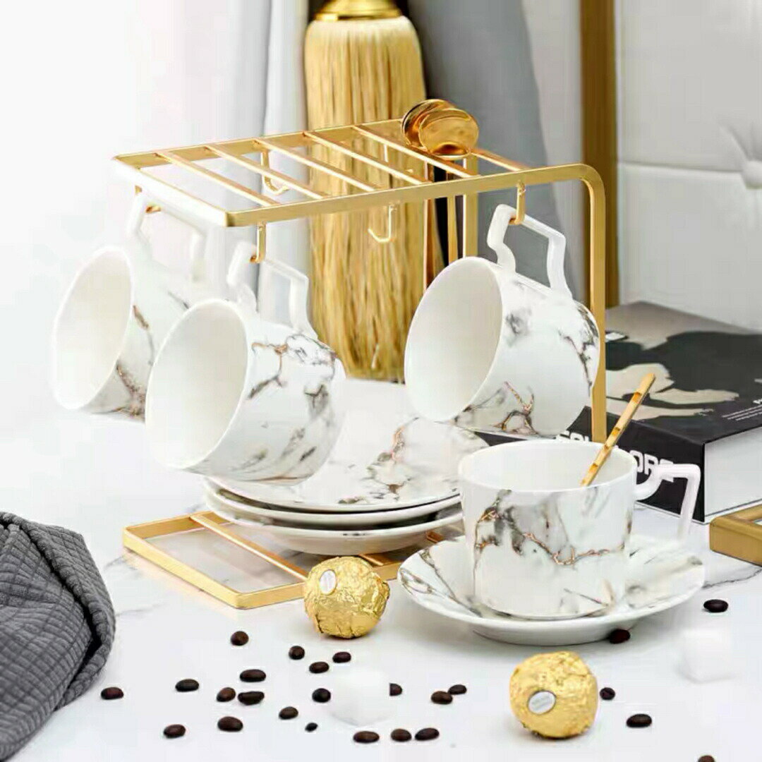 高級感ティー・コーヒーカップセット カップ＆ソーサー4客 陶磁器ティーセット