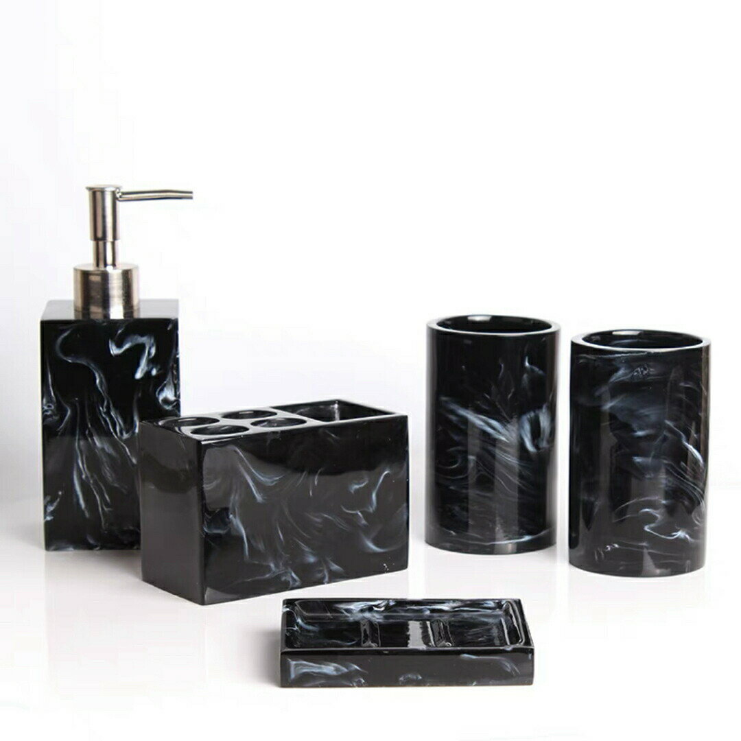 高級感サニタリー5点セットディスペンサー 歯ブラシスタンド 洗面所用品 大理石調