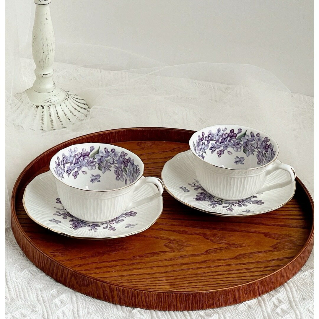 花柄ティー・コーヒーカップセット カップ＆ソーサー2客セット ．陶器ティーセット