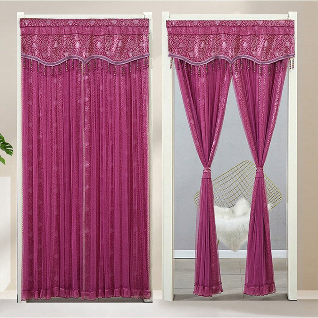 のれん ロング レース フラワー柄 姫系二重タイプ 暖簾 間切り 姫系雑貨