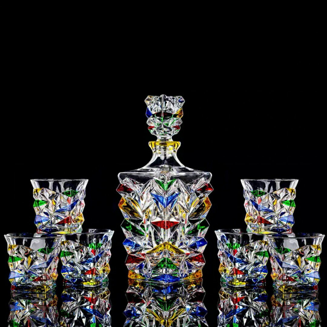 高級デカンタとグラスセット ガラス食器 ウイスキーグラス ロックグラス7点セット