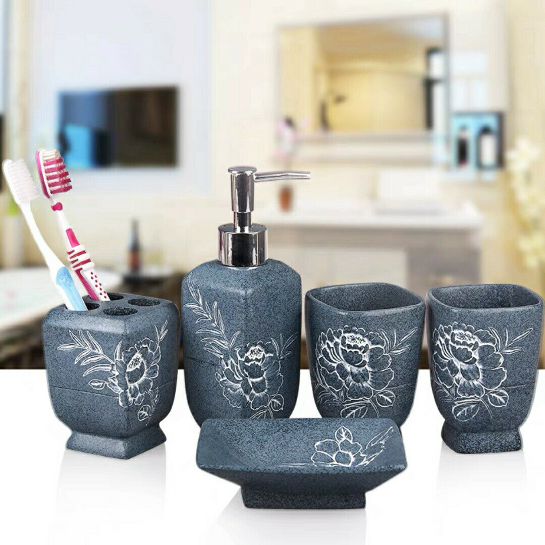高級感サニタリー5点セットディスペンサー 歯ブラシスタンド ．洗面所用品