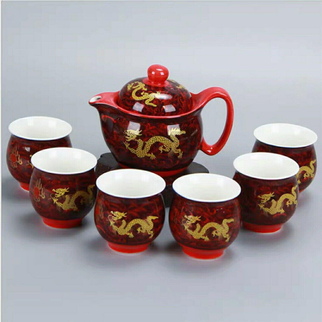 6客茶器揃 湯呑 急須ポット ．茶器セット ティーセット 龍たつ りゅう コップ