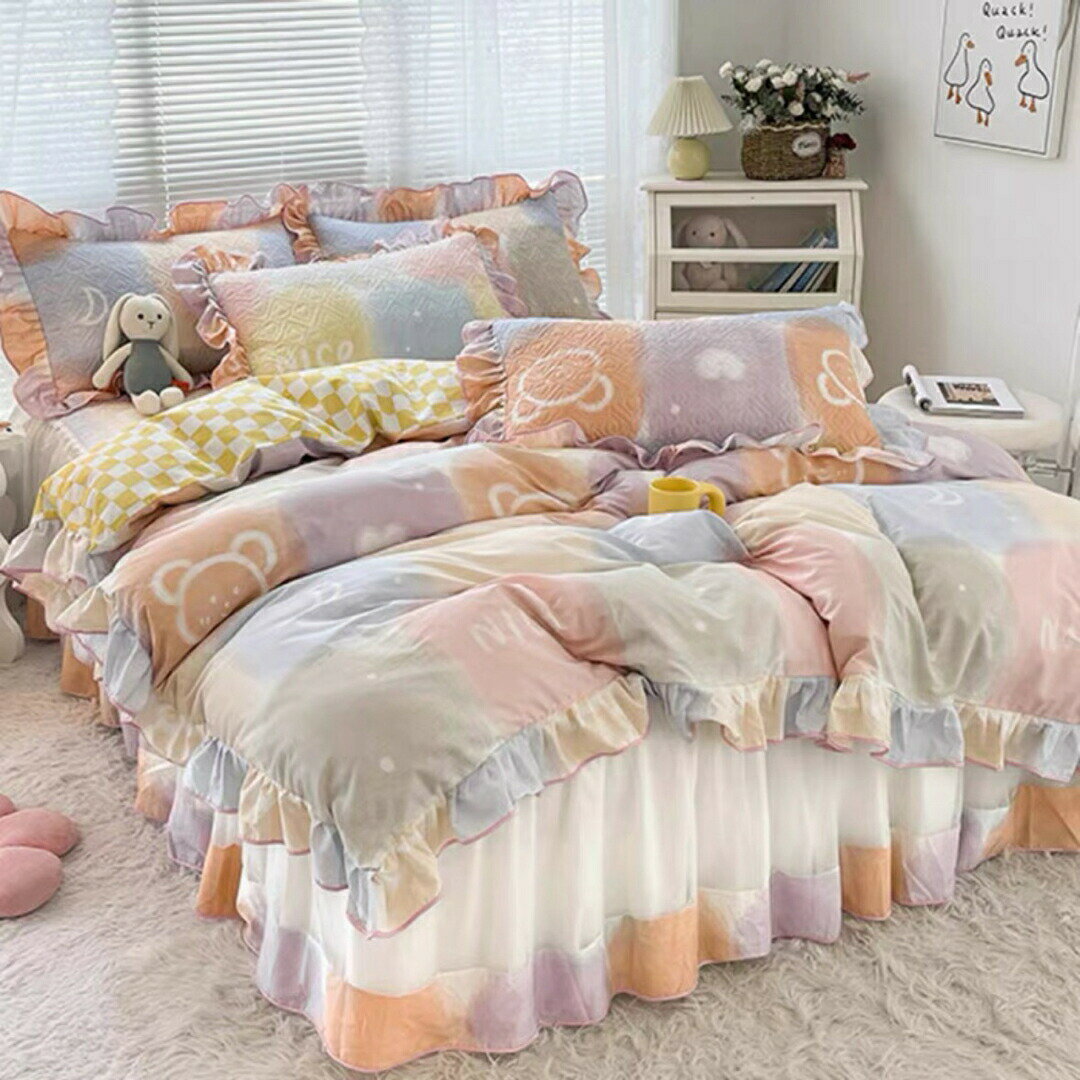 ベッド用品4点セット掛け布団カバー 枕カバー ベッドパッド ワイドダブルサイズ