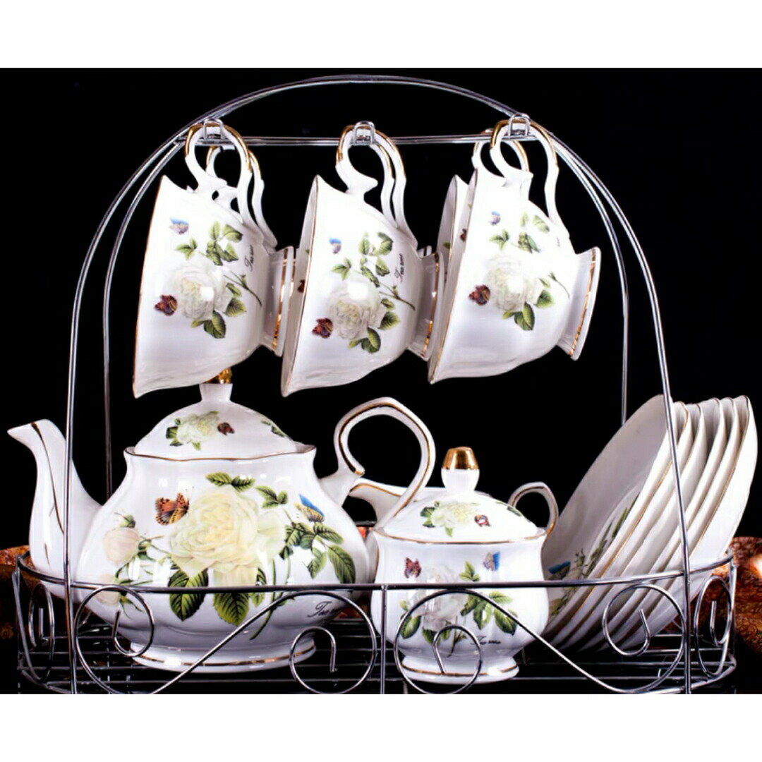 花柄ティー・コーヒーカップセット カップ＆ソーサー6客セット ．陶器ティーセット