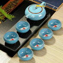 6客茶器揃 茶器セット お茶 陶器 湯呑み 急須茶器セット 立体金魚型