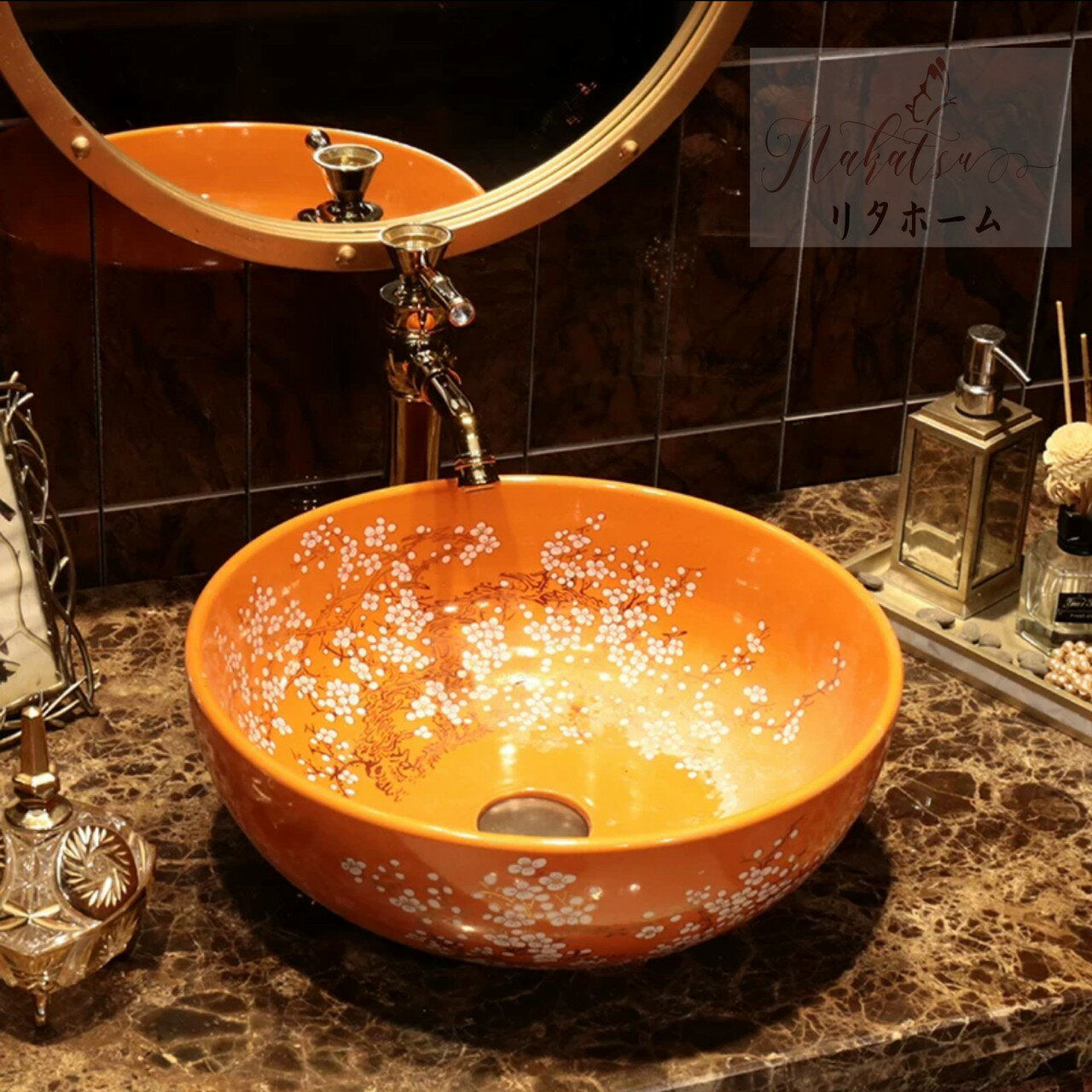 20220706-5 高級洗面台 洗面ボウルセット洗面ボール 陶器 手水鉢 手洗器蛇口 排水金具付き