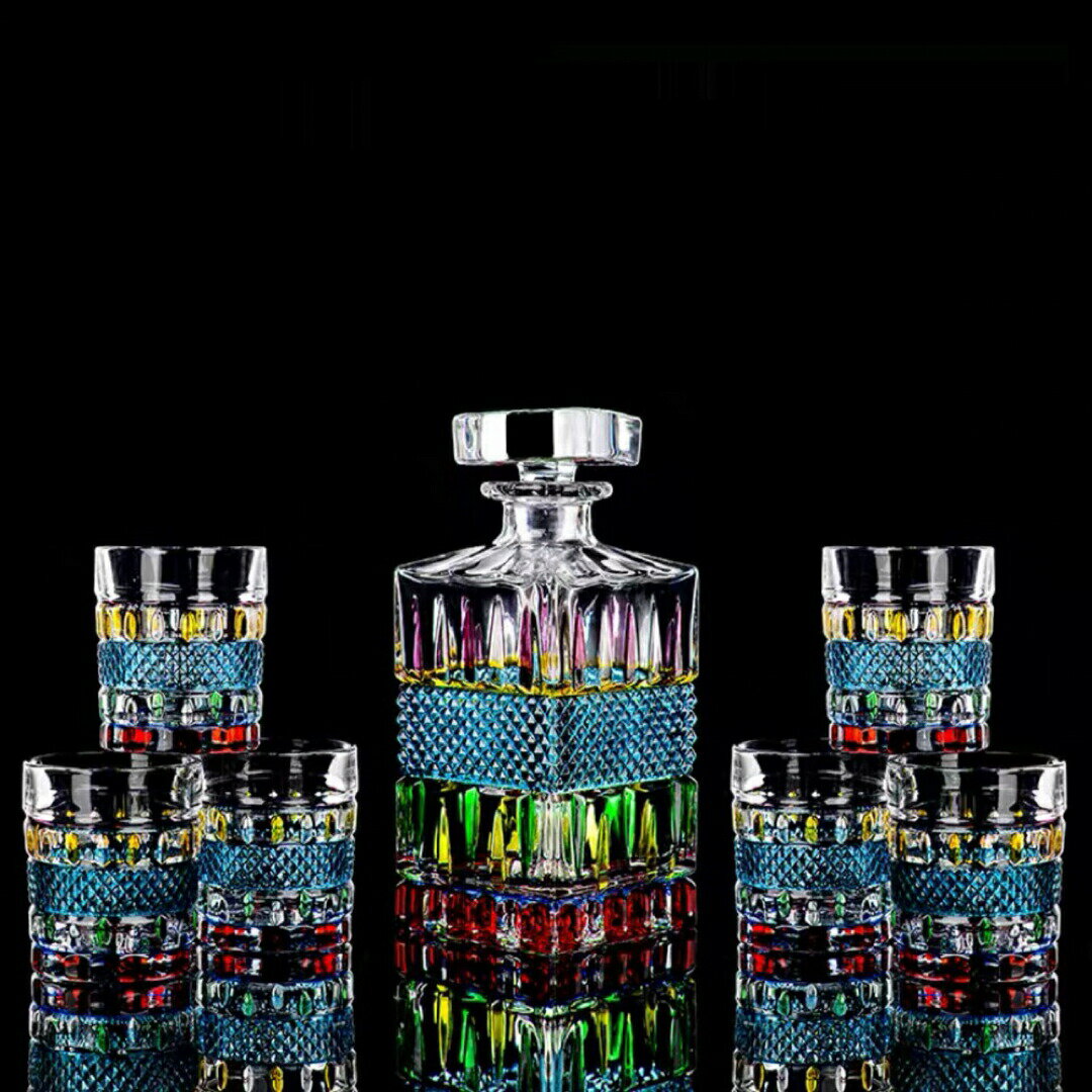 高級デカンタとグラスセット ガラス食器 ウイスキーグラス ロックグラス7点セット