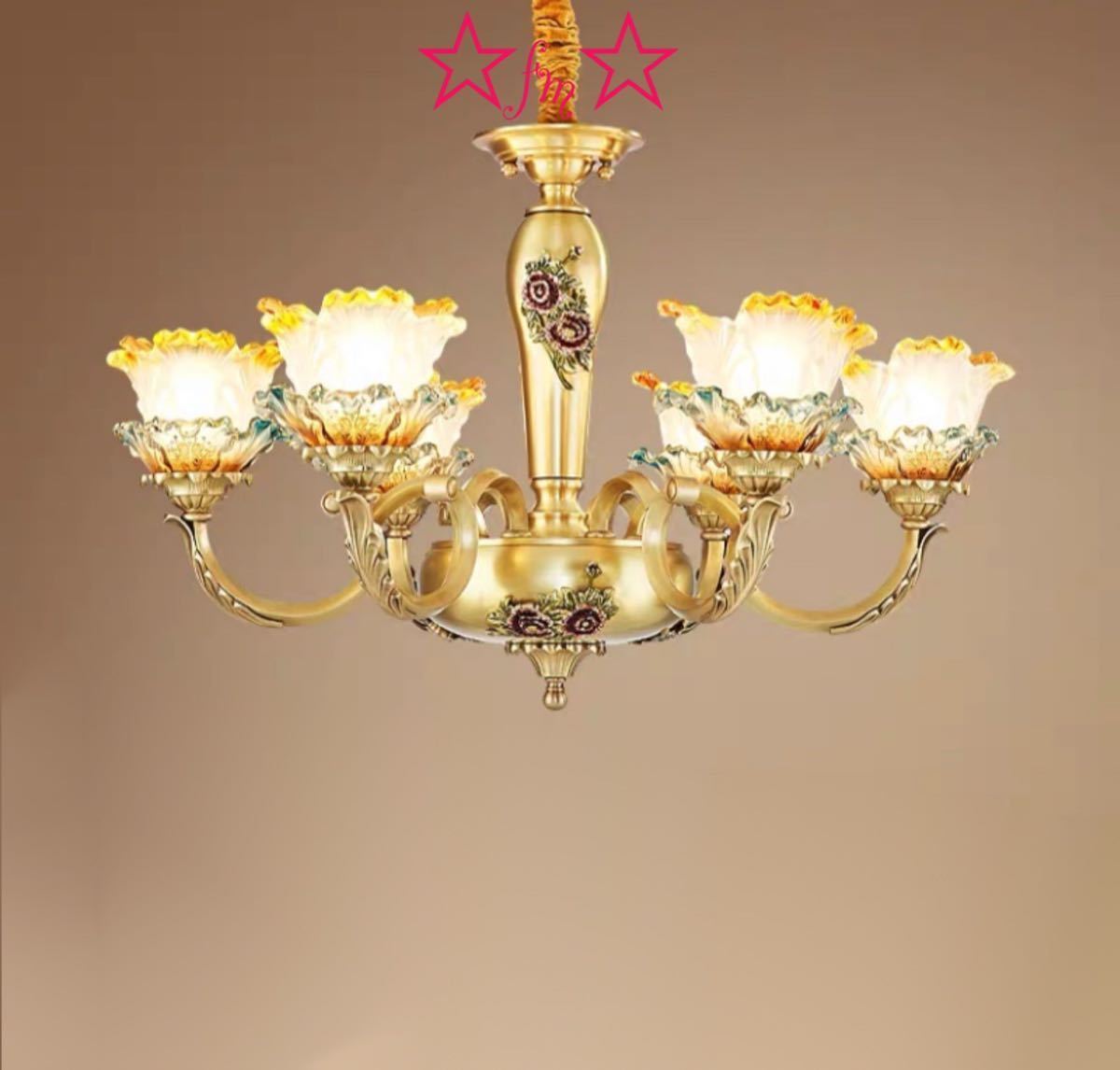 高級純銅ペンダントライト．洋風照明．シャンデリア．北欧デザイン 天井照明 6灯 電源直結タイプ