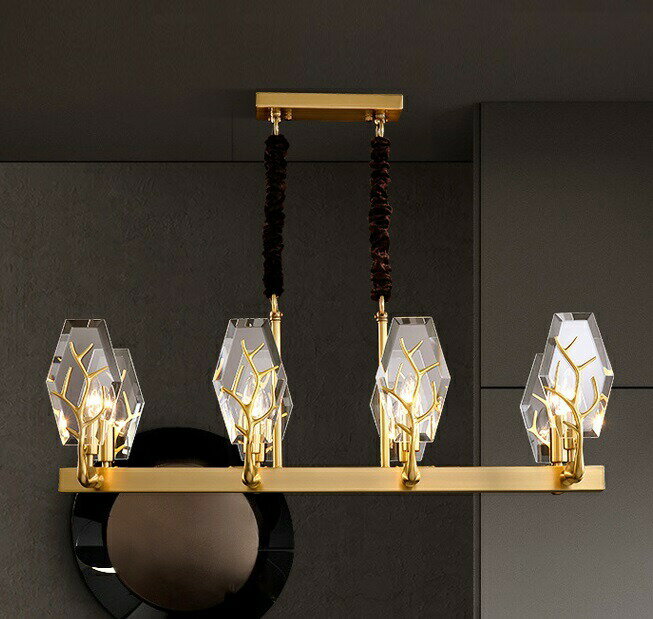 L13-1-8銅.水晶ガラス.ペンダントライト．洋風照明　シャンデリア　北欧デザイン シーリングライト不可 天井照明 8灯 電源直結タイプ(3)