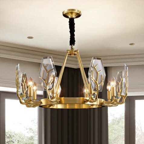 L13-5-8銅.水晶ガラス.ペンダントライト．洋風照明 シャンデリア 北欧デザイン シーリングライト不可 天井照明 8灯 電源直結タイプ