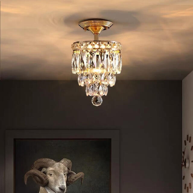 即発送 水晶洋風照明　シャンデリア シーリングライト 玄関 階段 天井照明 電源直結タイプ