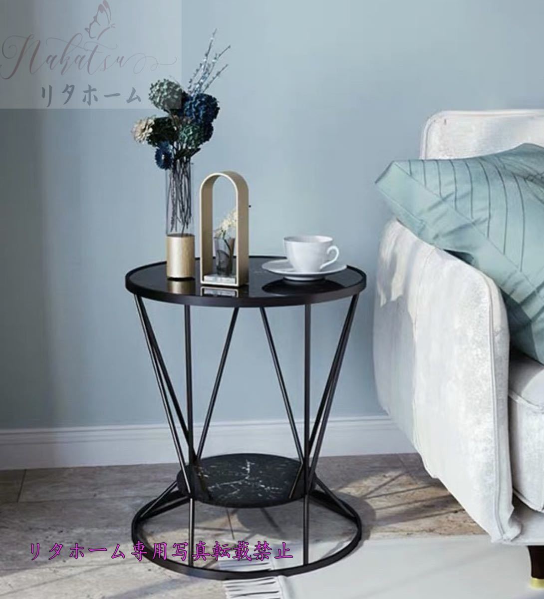 ベッドサイドテーブル　置台 サイドテーブル ナイトテーブル 高級感 アンティーク風 ソファーテーブル　人造大理石 幅50cm