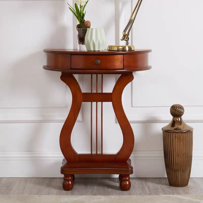 サイドテーブル コンソールテーブル 玄関テーブル 花台 電話台 アンティーク調デザイン　半円コンソールテーブル