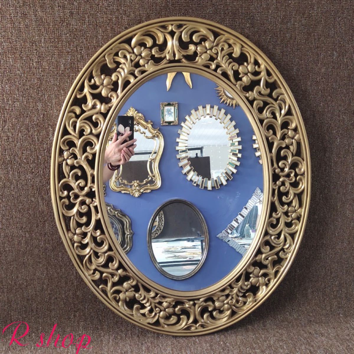 大型ミラー吊鏡 ．壁掛け鏡 壁掛けミラー 豪華ウォールミラ 高級豪華鏡 アンティーク調 61x75cm