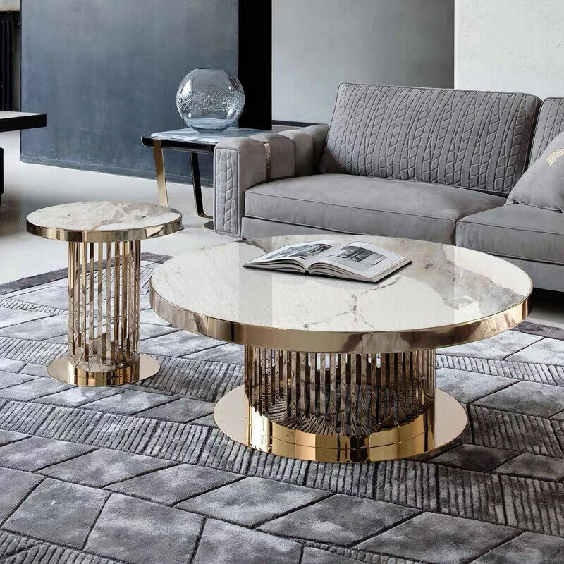 高級サイドテーブル2点セット?コンソールテーブル 玄関テーブル 飾り台 ローテーブル リビングテーブル ステンレス(3)