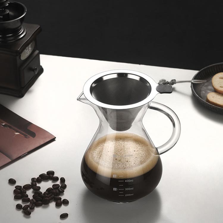 BOBDOG SHOPの耐熱ガラス ステンレス 600ml コーヒーカラフェセット 400ml ハンドドリップ ドリッパー コーヒーサーバー コーヒードリッパー プレゼント コーヒードリップ器具 2 フィルター ピッチャー｜アングル2