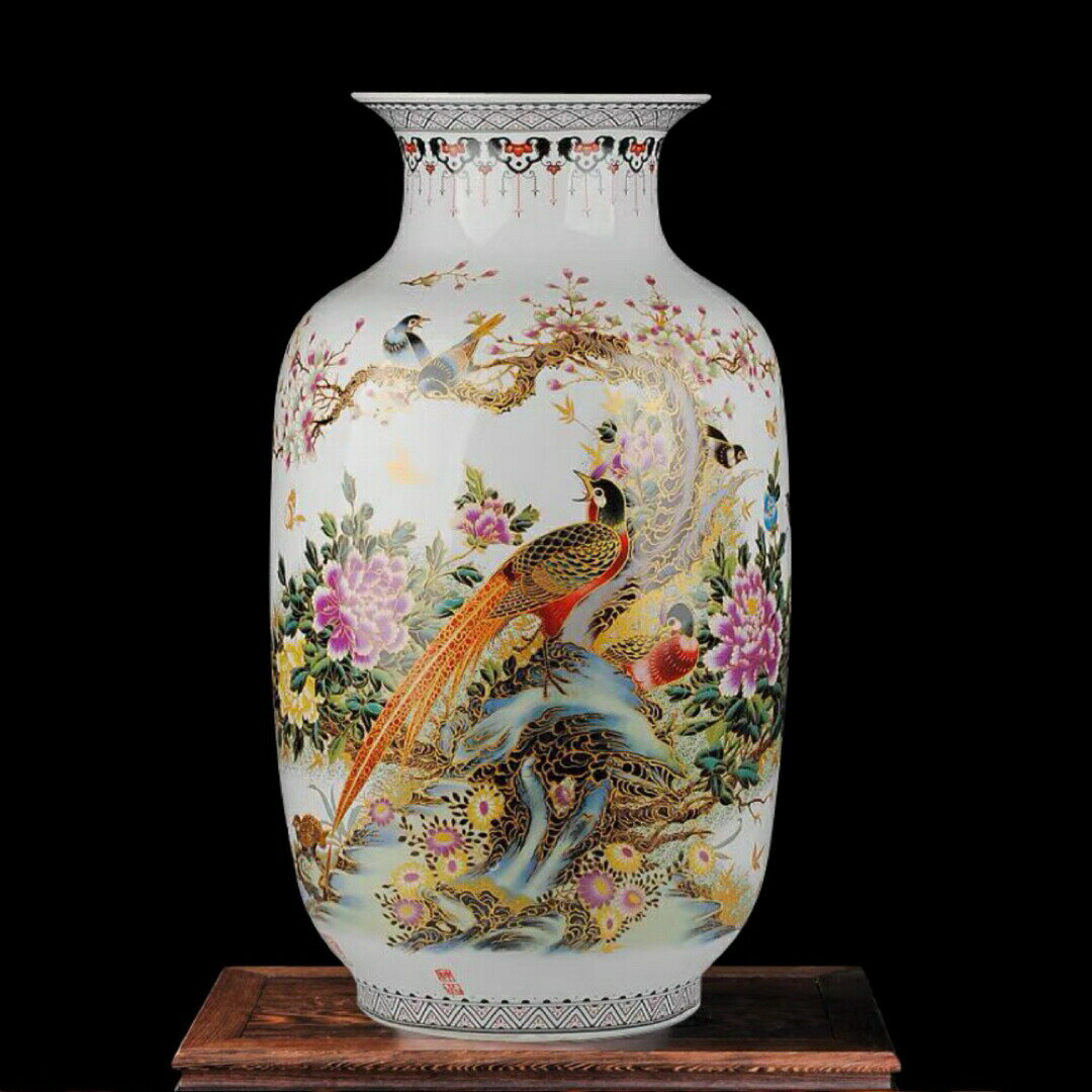 景徳鎮花瓶 かびん 花器 花入れフラワーベース花柄 高級感 置物 陶磁器工芸