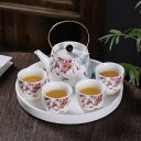 4客茶器揃 湯呑 急須 ポット 茶器セット ティーセット 食器 和風 花柄(3)