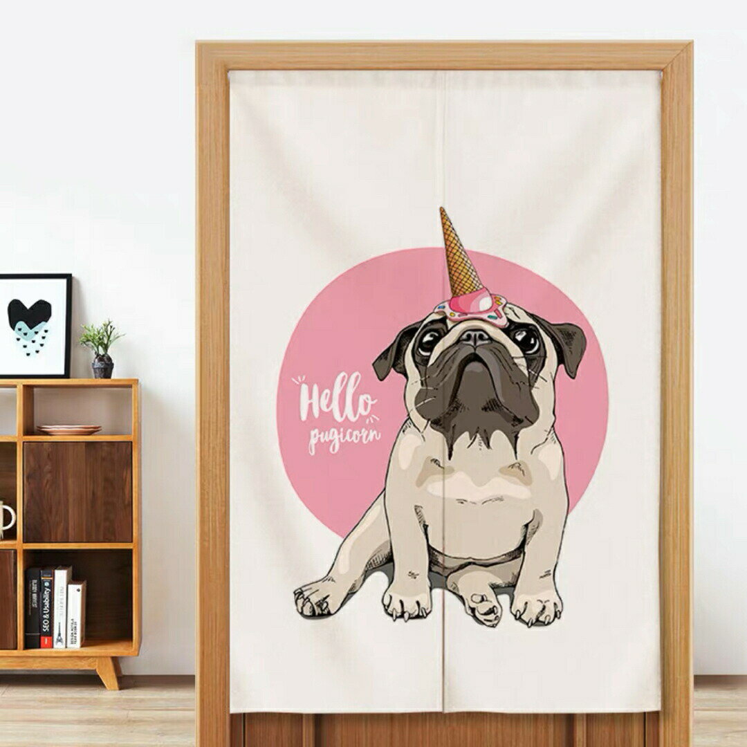 パグ のれん ロング 暖簾PUG犬柄 イヌ 間仕切り 洋風 おしゃれ パグ雑貨