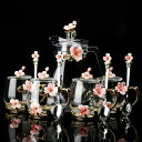 花柄ガラス製 ティーカップ セット 食器 コーヒーカップ 豪華カップセット 蓋付き