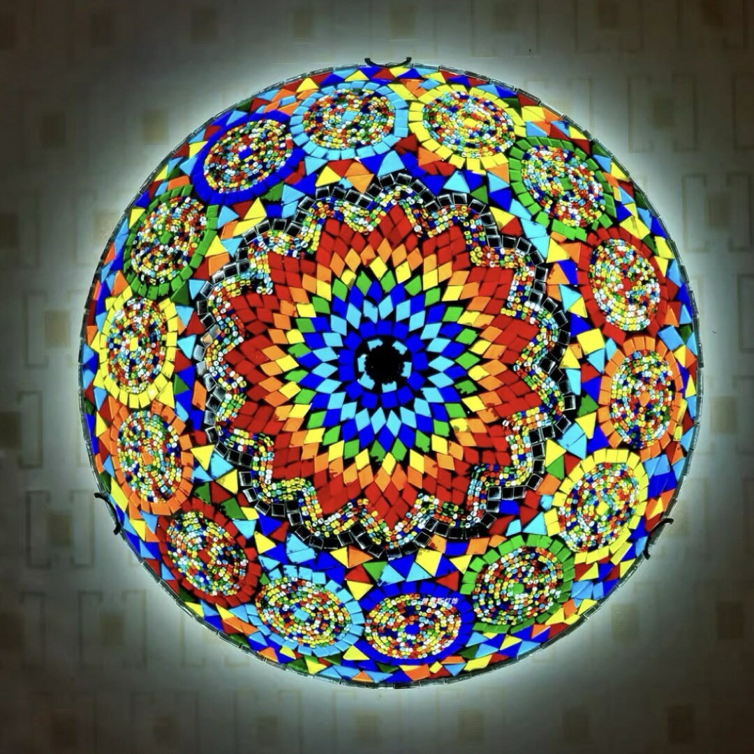 ボヘミア調 モロッコ風ペンダントライト ステンドグラス天井照明 電源直結タイプ