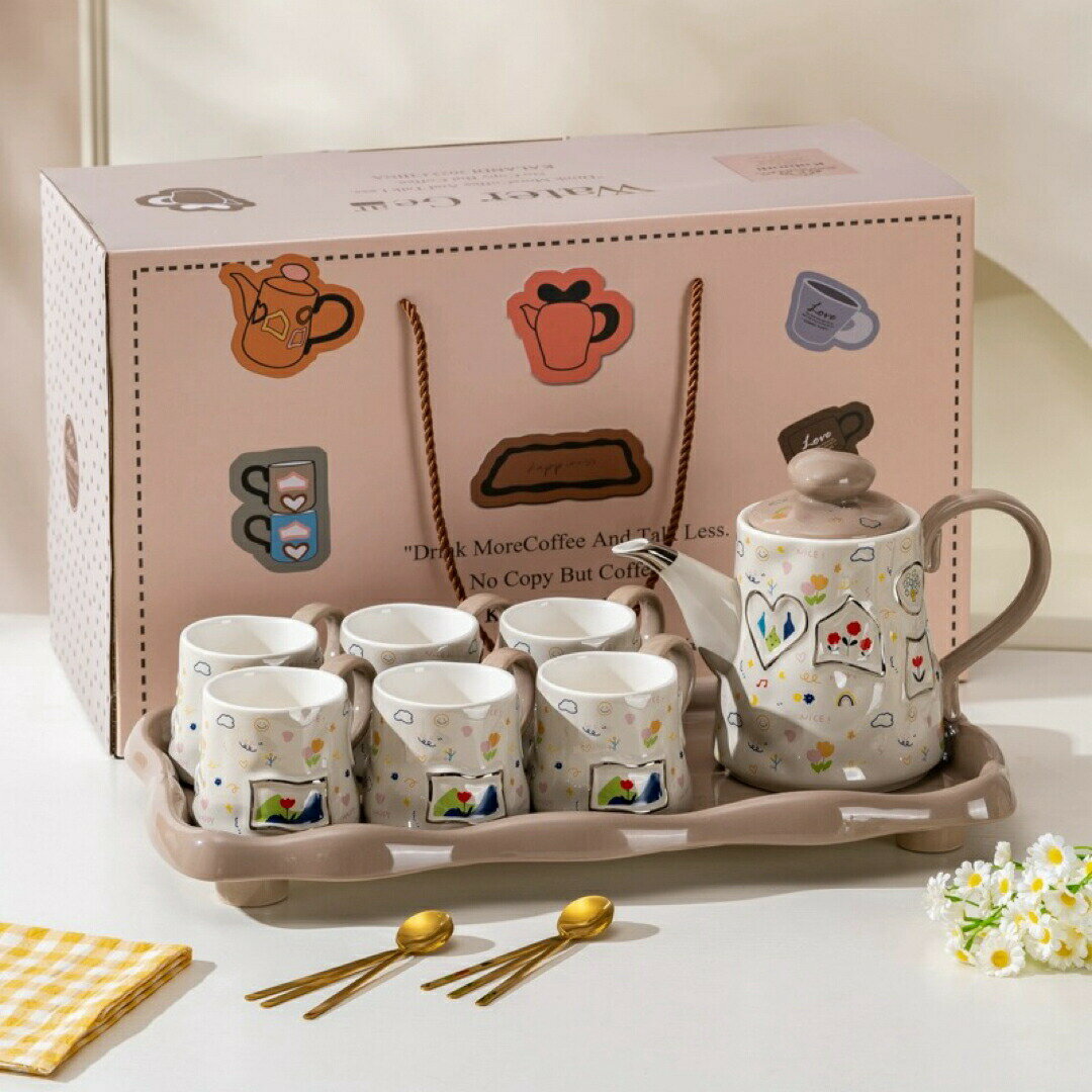 ティー・コーヒーカップセット カップ6客セット ．陶器ティーセット