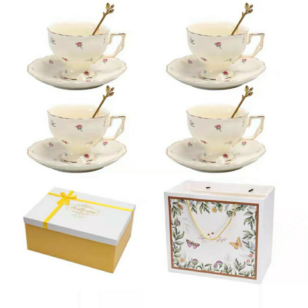 ティー・コーヒーカップセット カップ＆ソーサー4客セット ．陶器ティーセット