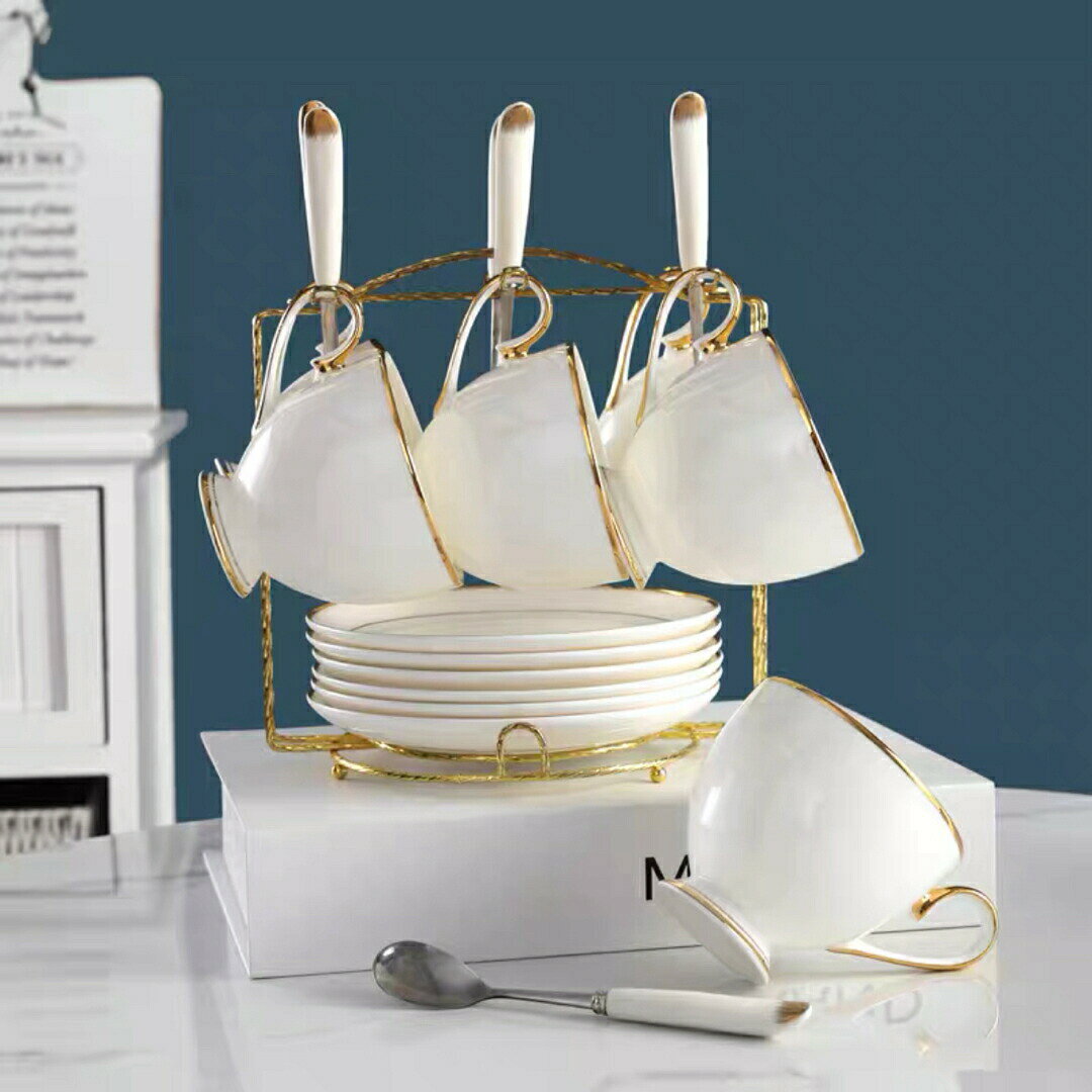 西洋調ティーカップ セット 陶器 高級感 カップ＆ソーサー 6客コーヒーカップ