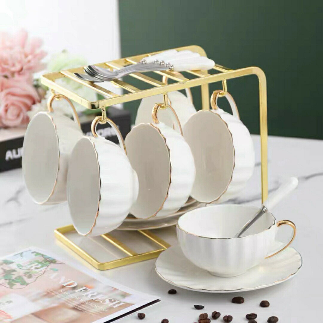 西洋調ティーカップ セット 陶器 高級感 カップ＆ソーサー 6客コーヒーカップ