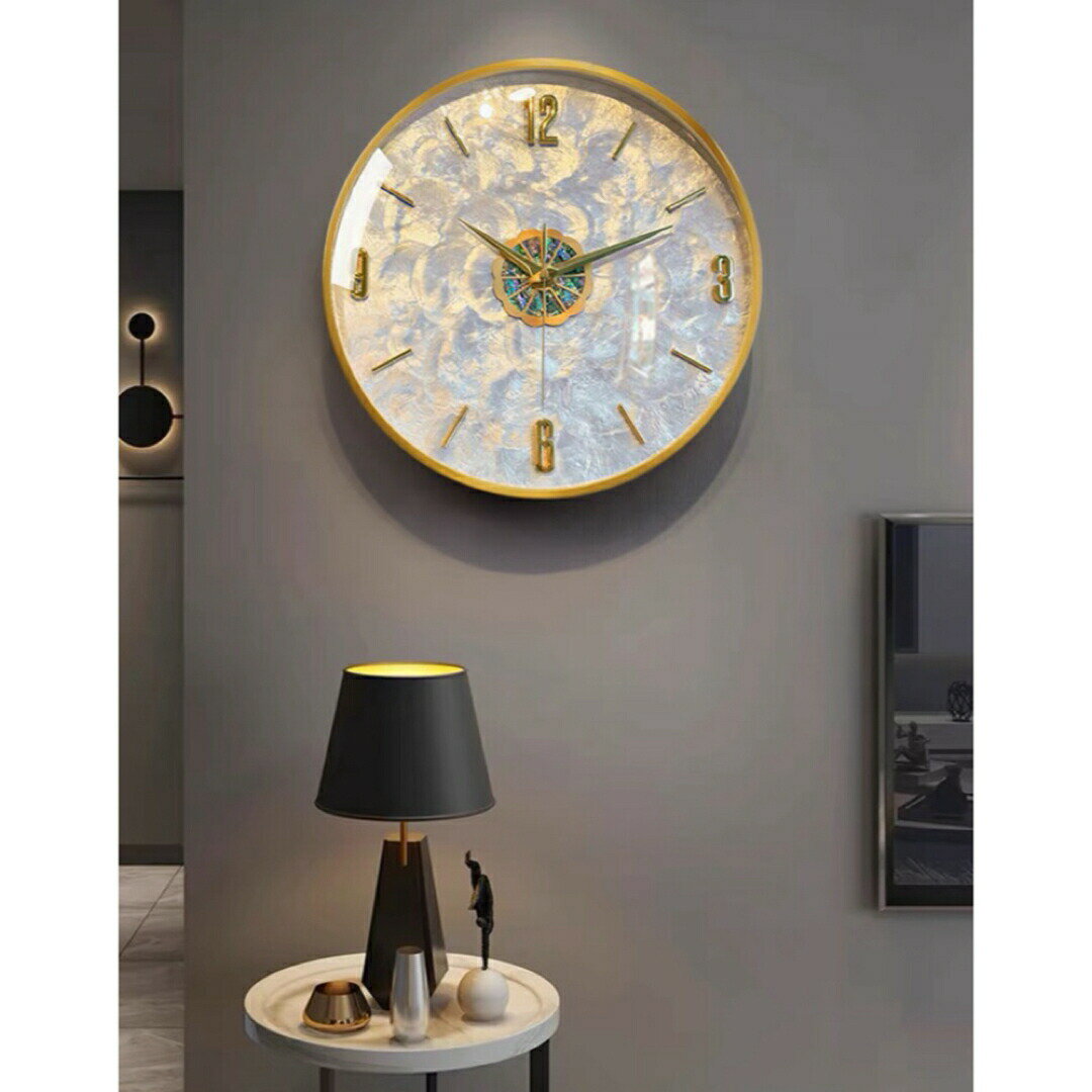 高級壁掛け時計 かけ時計 北欧インテリア ガラス掛け時計 貝入れ 部屋飾り