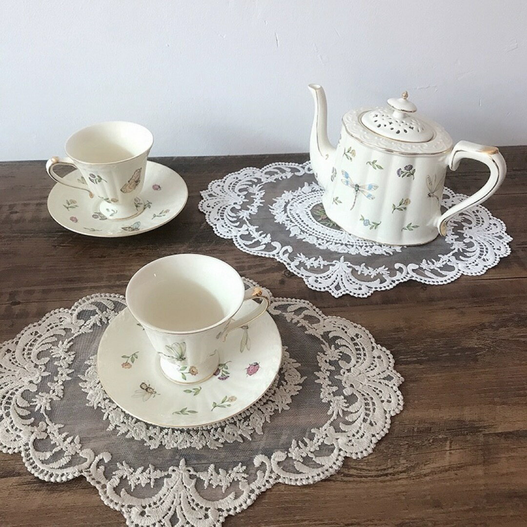 ティー・コーヒーカップセット カップ＆ソーサー2客セット ．陶器ティーセット