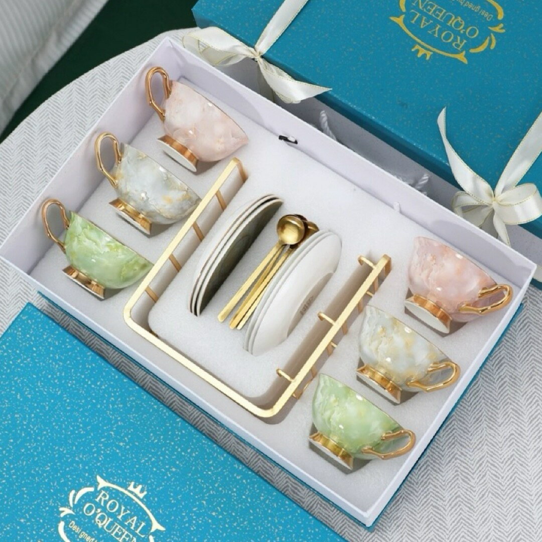 西洋調ティーカップ セット 陶器 高級感 カップ＆ソーサー 6客コーヒーカップ