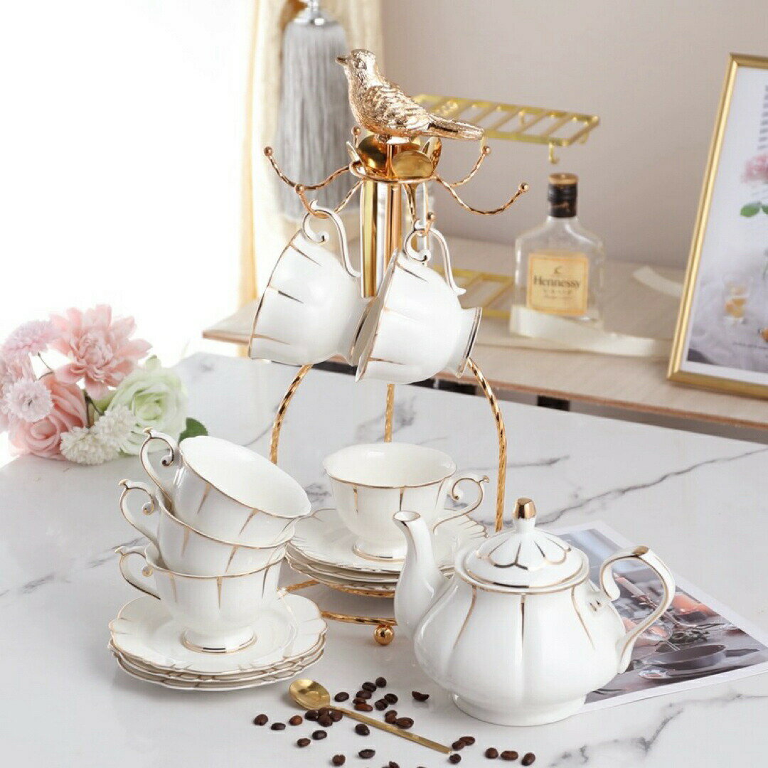 西洋調ティーカップ セット 陶器 高級感 カップ＆ソーサー 6客コーヒーカップ